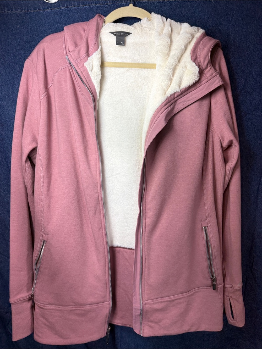 Eddie Bauer Dusty Rose Hooded Teddy-Lined Jacket